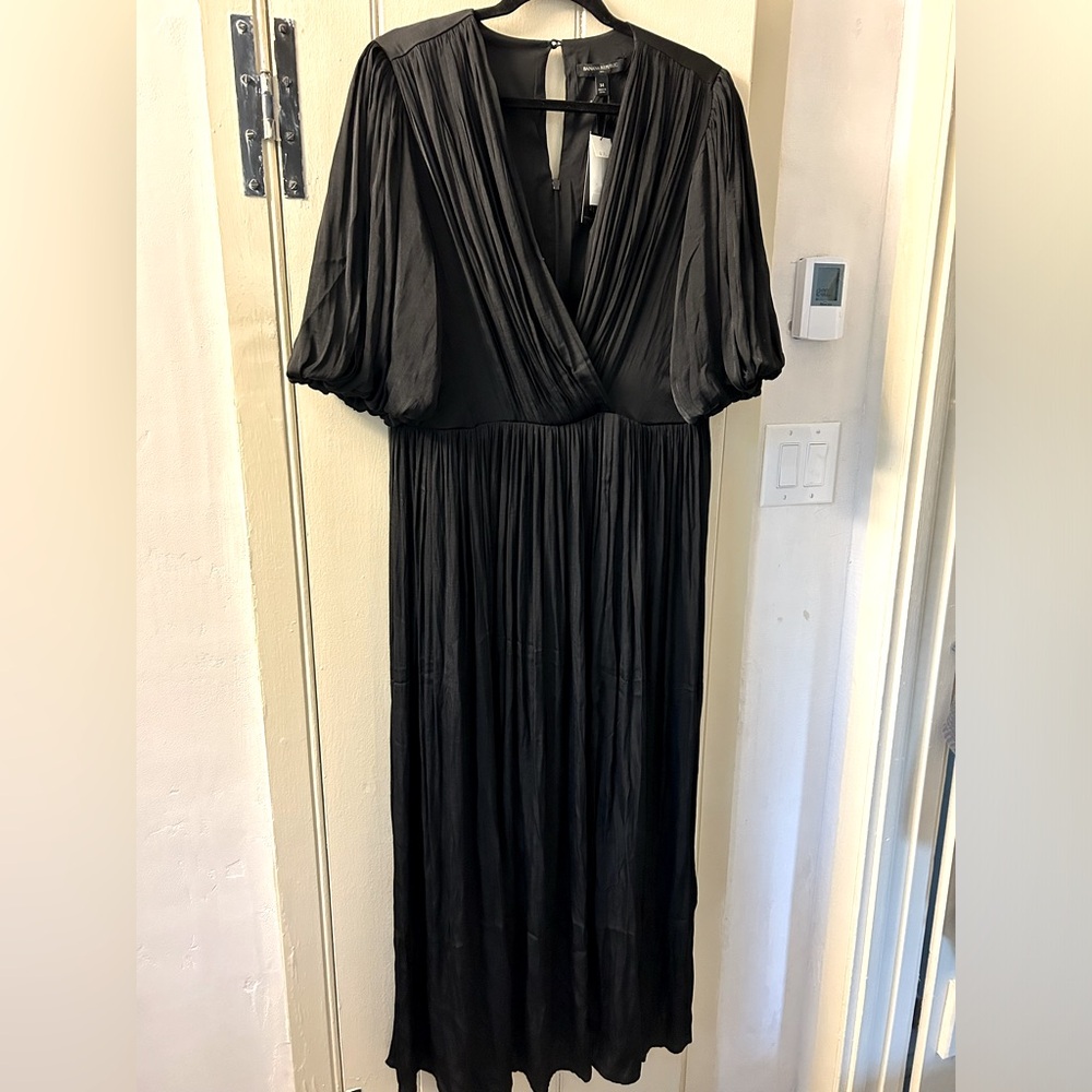 Banana Republic Factory Black Silk Chiffon Maxi Dress, Size 14, NWT